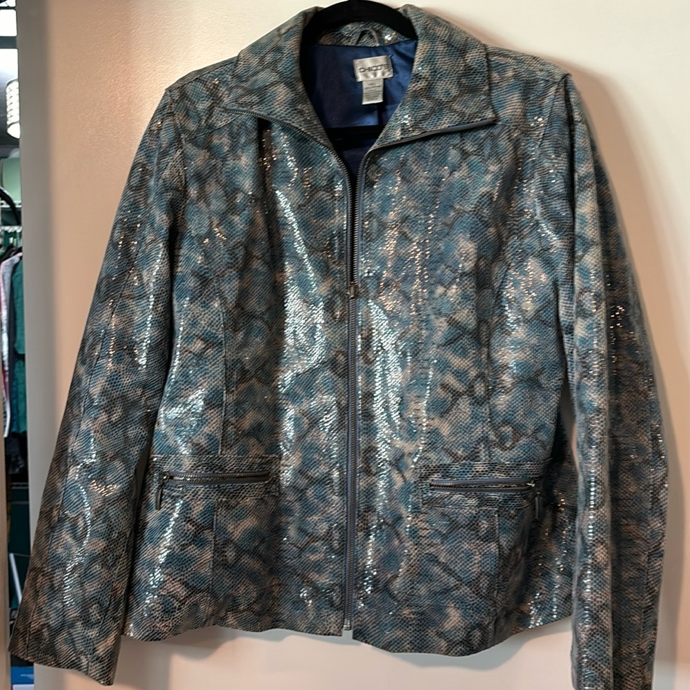 Chicos leather snakeskin print jacket size 2